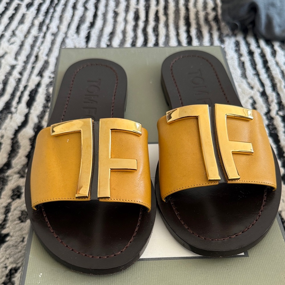Tom Ford Mustard and Black Slide Sandals
